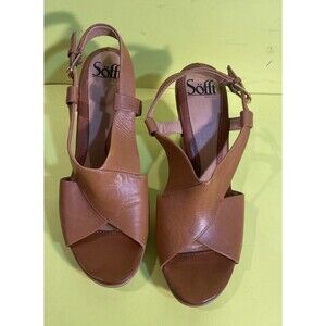 SOFFT brown Sandals Open Toe Sling Back Leather 4inch Heels Pumps Size 8.5